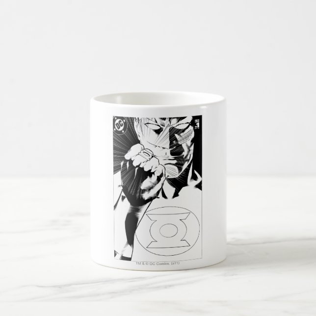 Green Lantern close up cover, Black and White Coffee Mug (Center)