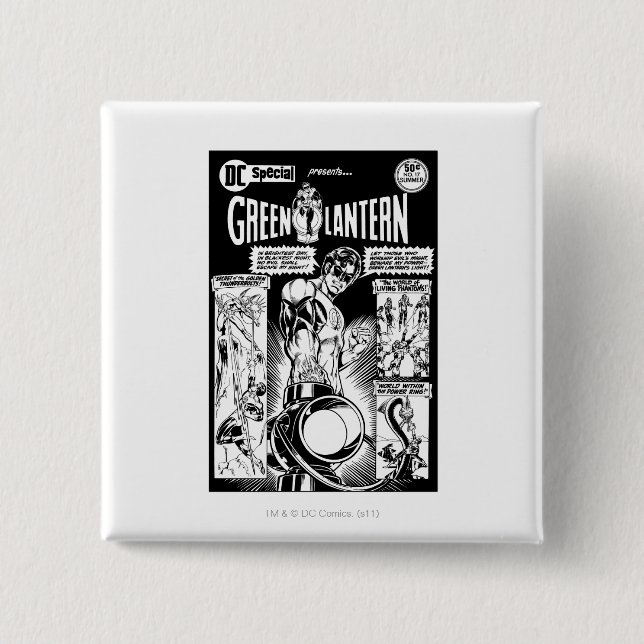 Green Lantern  - Green Shaded Comic, Black 15 Cm Square Badge (Front)