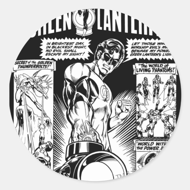 Green Lantern  - Green Shaded Comic, Black and Whi Classic Round Sticker (Front)