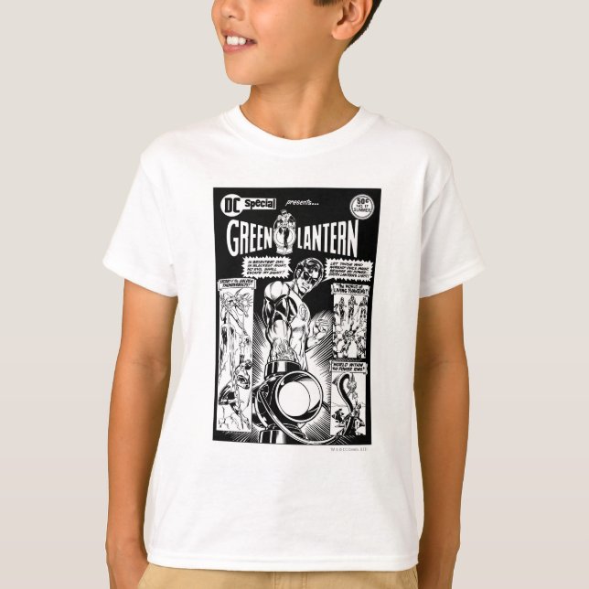 Green Lantern  - Green Shaded Comic, Black and Whi T-Shirt (Front)