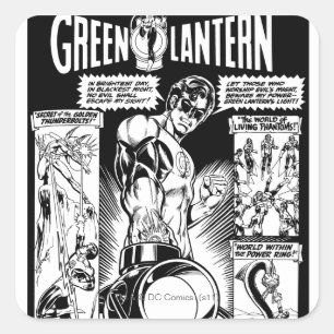 Green Lantern  - Green Shaded Comic, Black Square Sticker