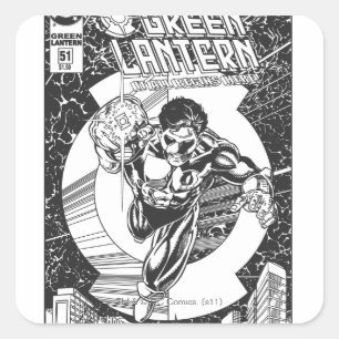 Green Lantern - It all begins here, Black and Whit Square Sticker