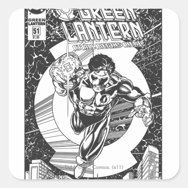Green Lantern - It all begins here, Black and Whit Square Sticker (Front)