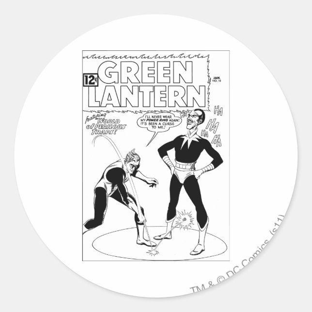 Green Lantern Removes Ring, Black and White Classic Round Sticker (Front)