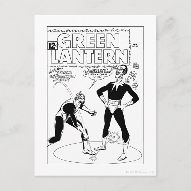 Green Lantern Removes Ring, Black and White Postcard (Front)