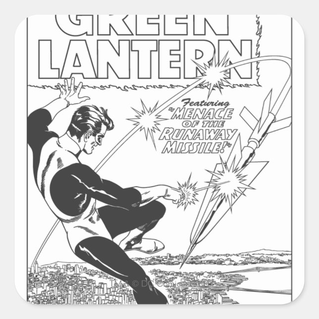 Green Lantern - Runaway Missile, Black and White Square Sticker (Front)