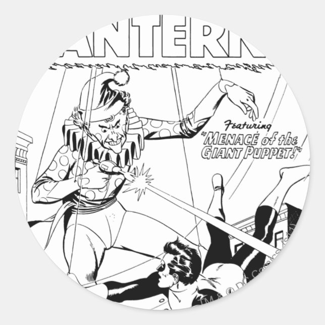Green Lantern vs Clown, Black and White Classic Round Sticker (Front)