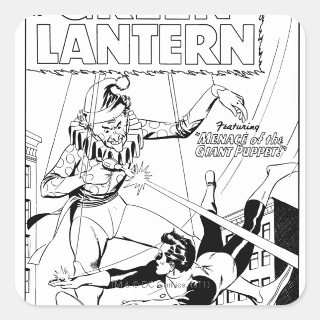 Green Lantern vs Clown, Black and White Square Sticker (Front)