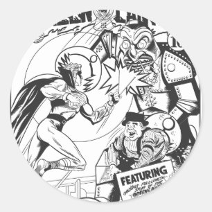 Green Lantern vs The Wizard of Odds, Black and Whi Classic Round Sticker