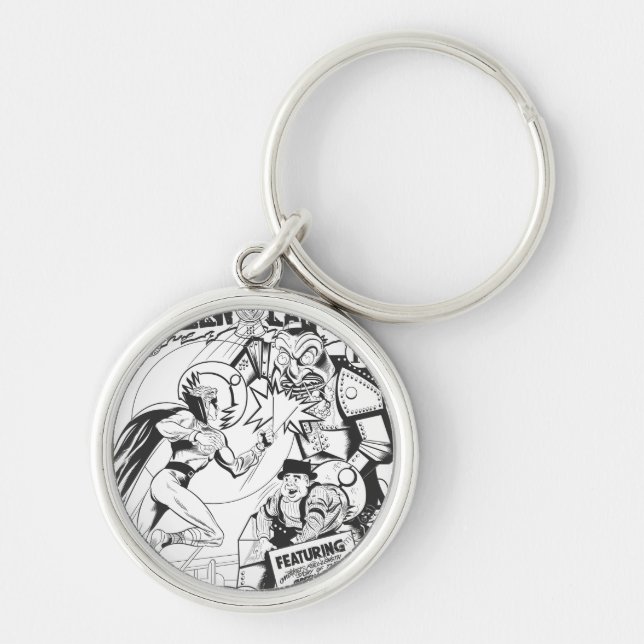Green Lantern vs The Wizard of Odds, Black and Whi Key Ring (Front)