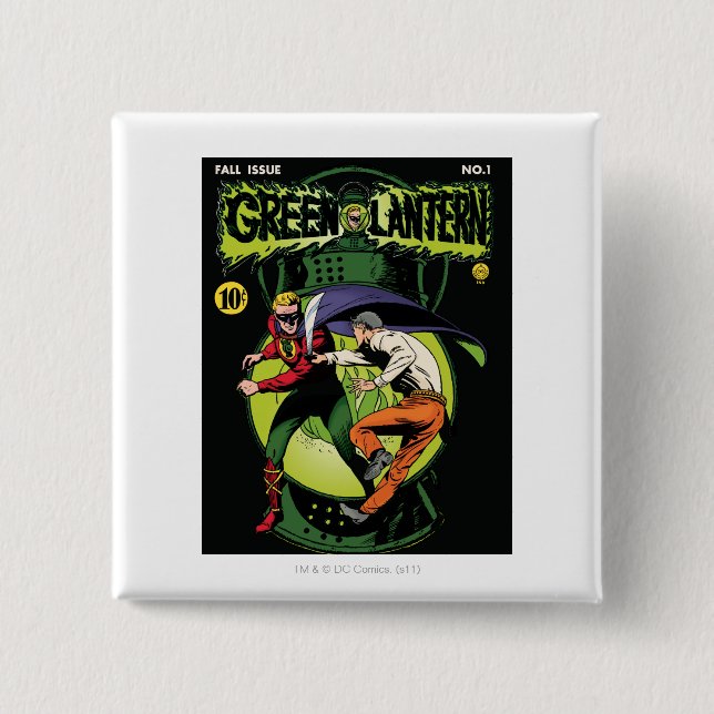 Green Lantern with cape in fight 15 Cm Square Badge (Front)