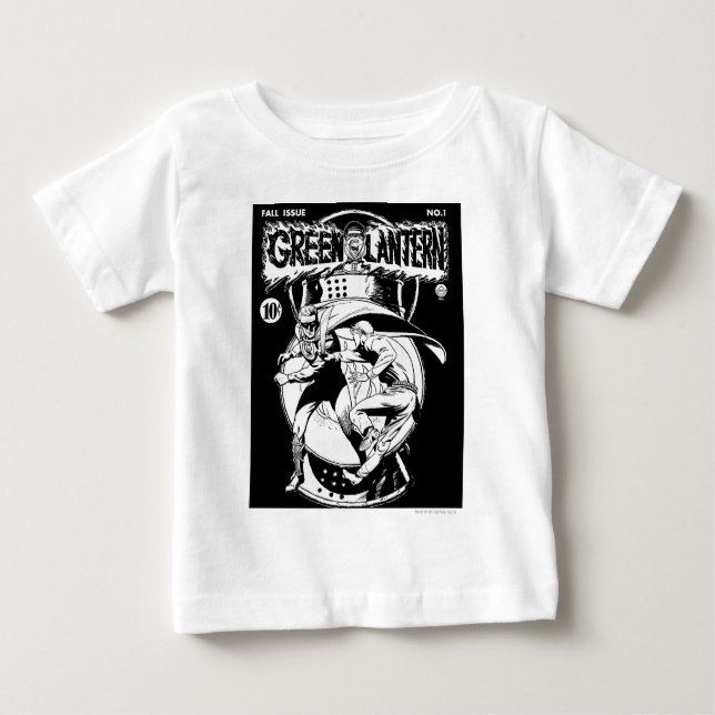 Green Lantern with cape in fight, Black and White Baby T-Shirt (Front)
