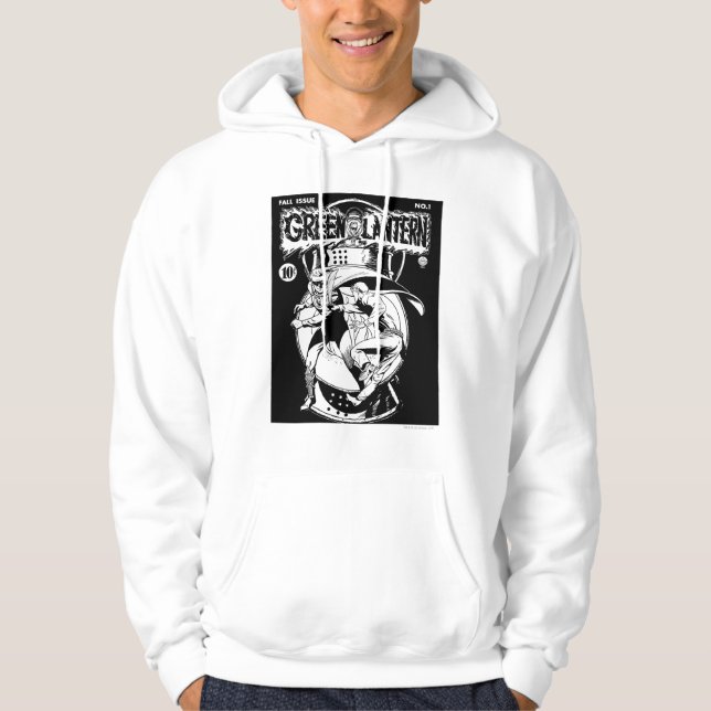 Green Lantern with cape in fight, Black and White Hoodie (Front)