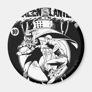 Green Lantern with cape in fight, Black and White Magnet