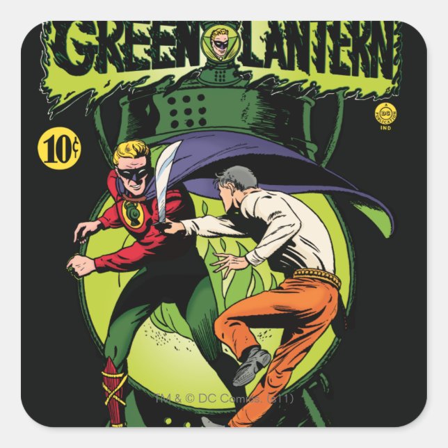Green Lantern with cape in fight Square Sticker (Front)