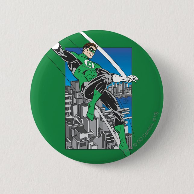 Green Lantern with City Background 6 Cm Round Badge (Front)