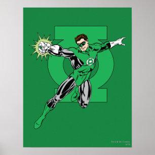 Green Lantern with Logo Background Poster
