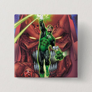 Green Lantern with stream of light - Colour 15 Cm Square Badge