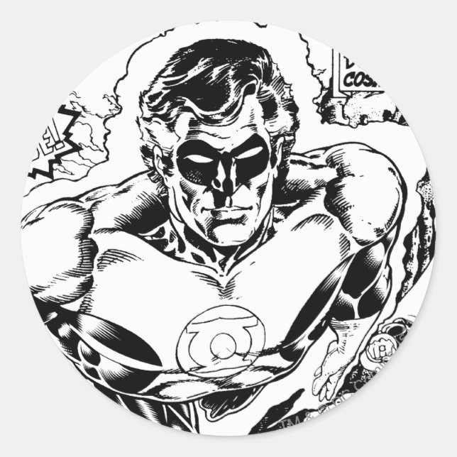 Green Lanterns Flying, Black and White Classic Round Sticker (Front)