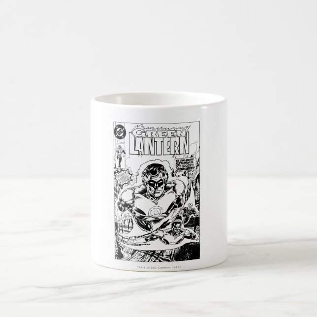 Green Lanterns Flying, Black and White Coffee Mug (Center)