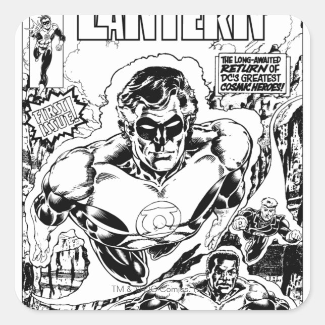 Green Lanterns Flying, Black and White Square Sticker (Front)