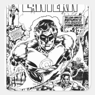 Green Lanterns Flying, Black and White Square Sticker