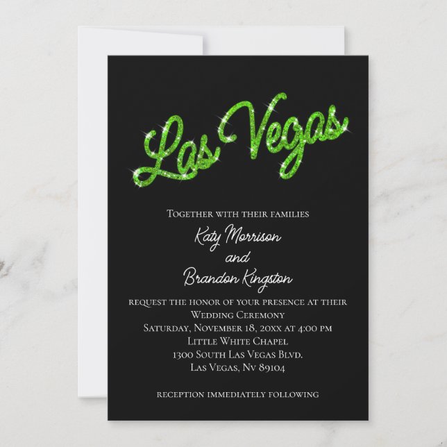 Green Las Vegas Sparkles Wedding Invitation (Front)