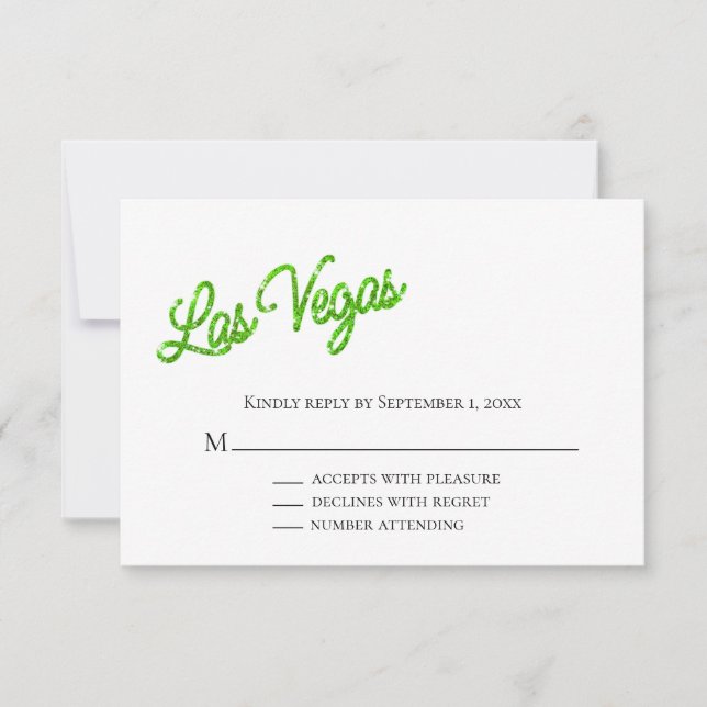 Green Las Vegas Sparkles Wedding RSVP Invitation (Front)