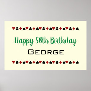 Green Las Vegas Style Casino Card Suits Birthday Poster