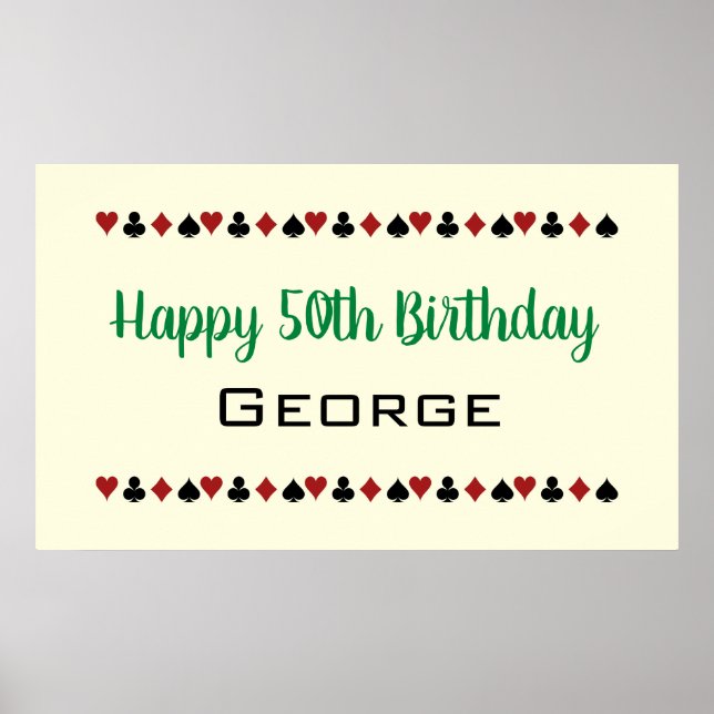 Green Las Vegas Style Casino Card Suits Birthday Poster (Front)