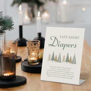 Green Late Night Diapers Winter Baby Shower Game  Pedestal Sign