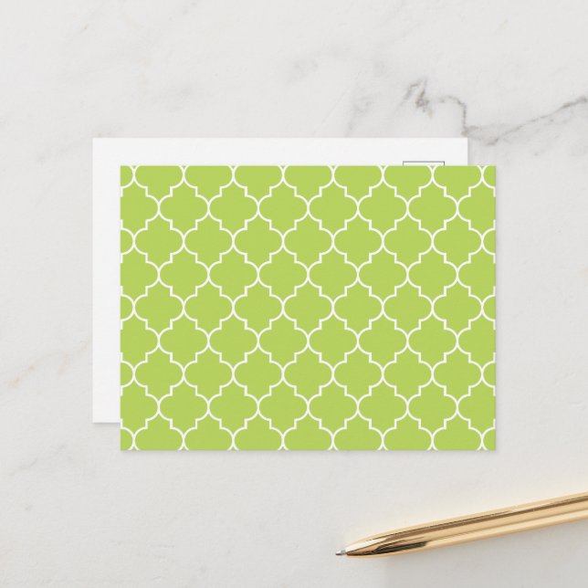 Green Latticework, Quatrefoil, Moroccan Trellis Postcard (Front/Back In Situ)