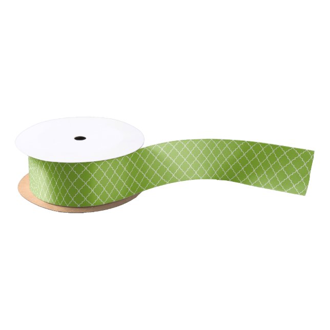 Green Latticework, Quatrefoil, Moroccan Trellis Satin Ribbon (Spool)