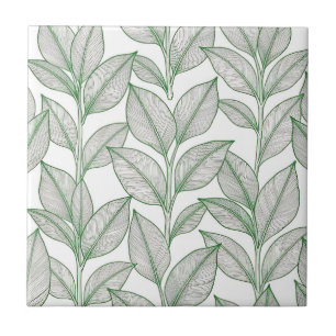 Green Laurel Leaf Botanical Pattern Ceramic Tile