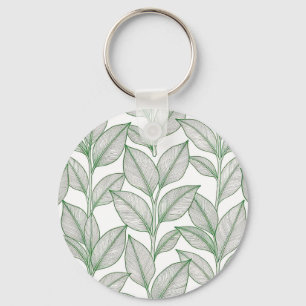 Green Laurel Leaf Botanical Pattern Key Ring