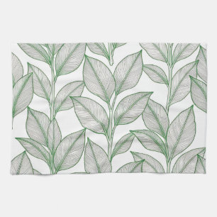 Green Laurel Leaf Botanical Pattern Tea Towel