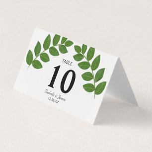Green Laurel Leaves Wedding Fold Table Card