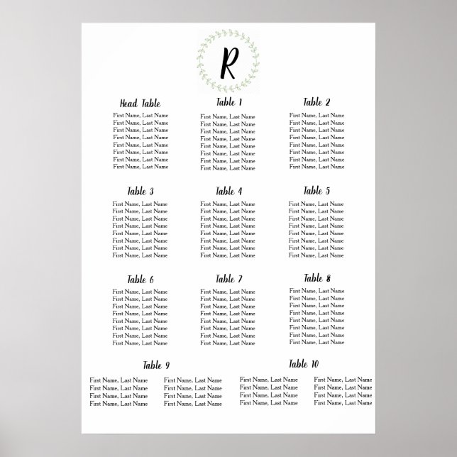Green Laurel - Wedding Table Assignments Poster (Front)