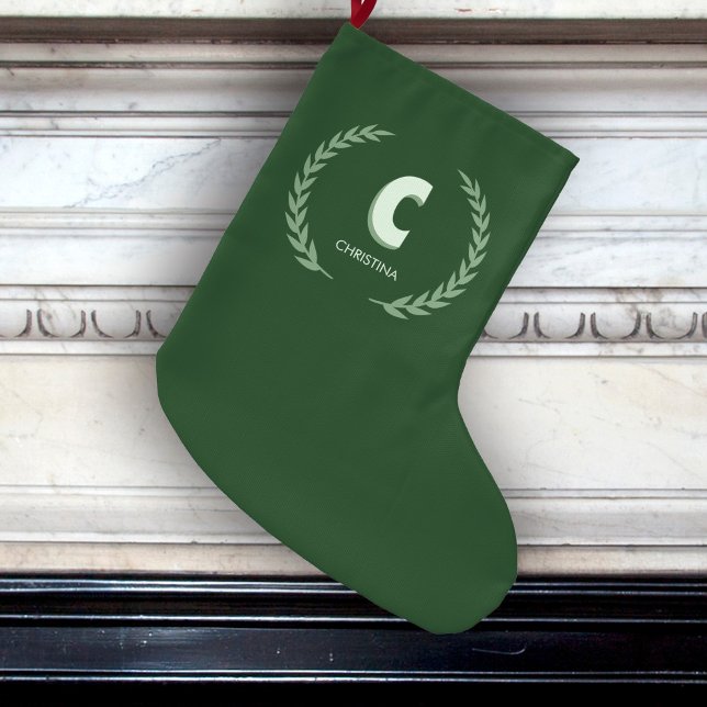Green Laurel Wreath Letter C Monogram  Large Christmas Stocking (Creator Uploaded)