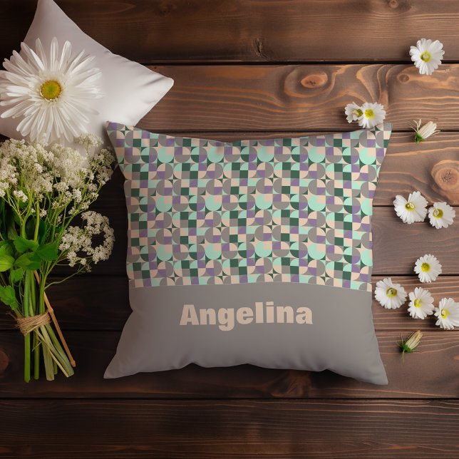 Green lavender beige abstract geometric pattern cushion (Creator Uploaded)