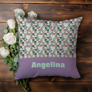 Green lavender beige abstract geometric pattern cushion