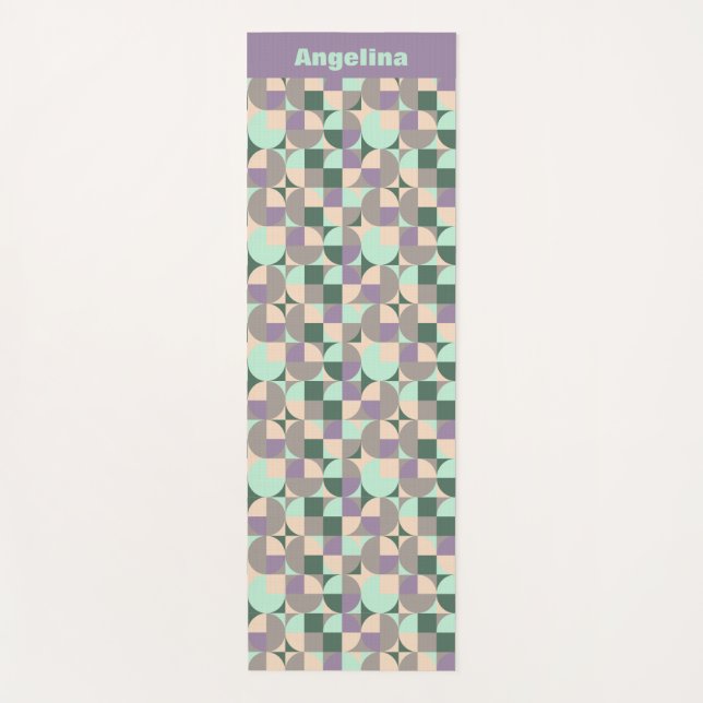 Green lavender beige geometric pattern name  yoga mat (Front)