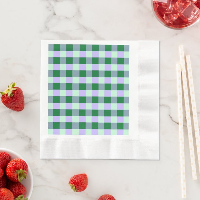 Green & Lavender Gingham Stripes Karo Pattern Napkin (Insitu)