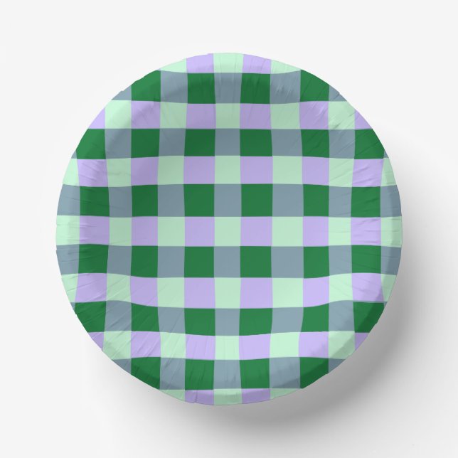 Green & Lavender Gingham Stripes Karo Pattern Paper Plate (Front)