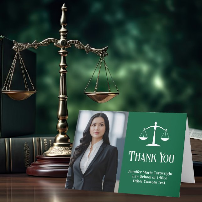 Green Law School Graduation Photo Custom Lawyer Thank You Card (Creator Uploaded)