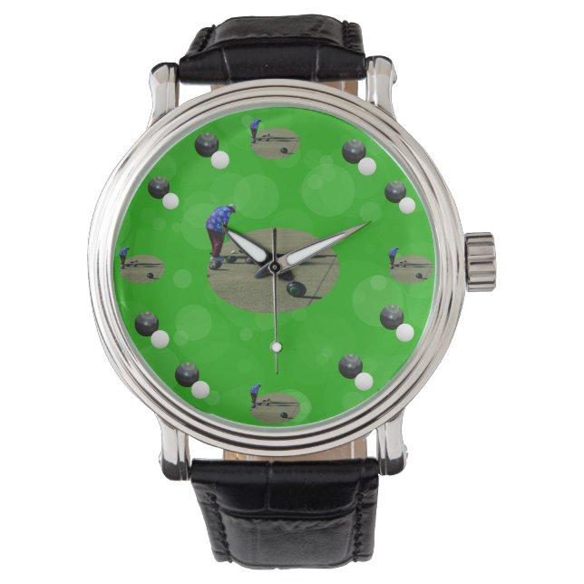 Green Lawn Bowls Bowler And Bowls Design, Watch (Front)