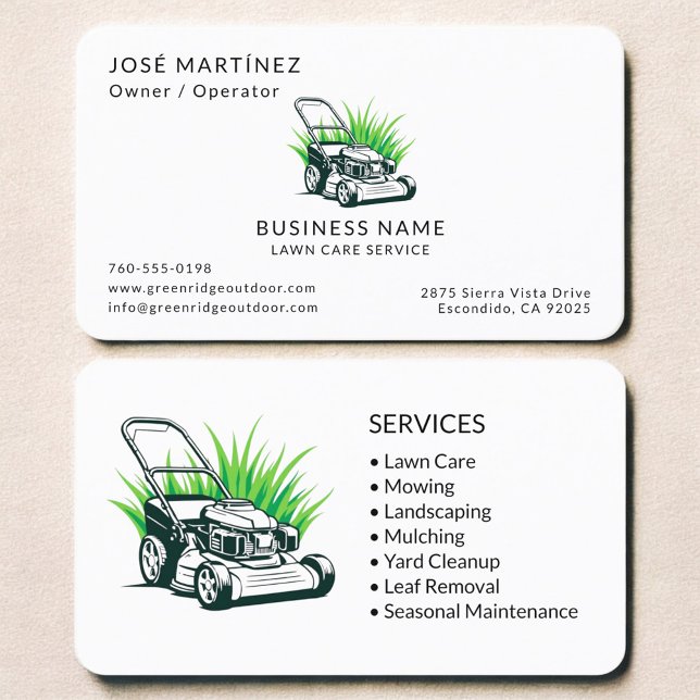 Green Lawn Care and Landscaping Service Business Card (Creator Uploaded)