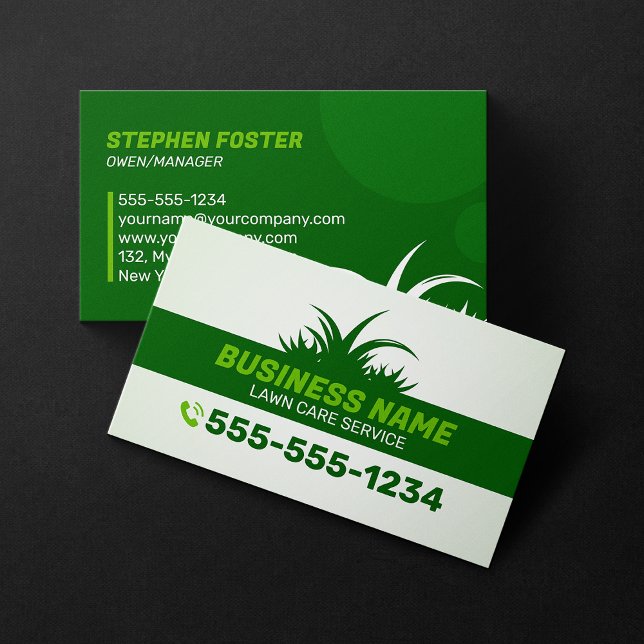 Green Lawn Care & Landscaping Service Grass Field Business Card (Creator Uploaded)
