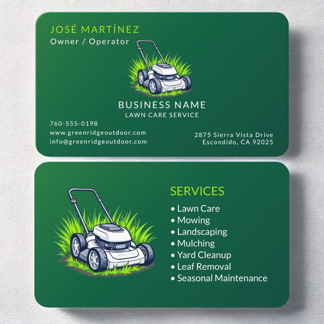 Green Lawn Service and Maintenance Professional Business Card (Creator Uploaded)