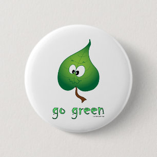 Green Leaf 6 Cm Round Badge